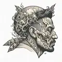 a man overthinking concept exploded head tattoo design idea