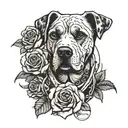 dog with roses intertwined and physics equation intertwined tattoo design idea