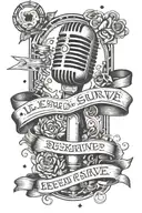 Microphone with lyrics surrounding it saying “learned to survive on my own and finally it’s been bestowed” tattoo design idea