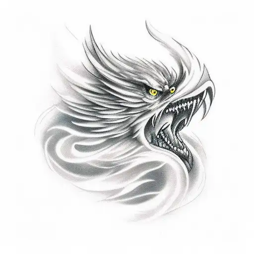 realistic phoenix angry and breathing fire tattoo design idea