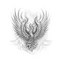 realistic phoenix angry and breathing fire tattoo design idea