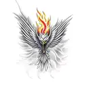 realistic phoenix angry and breathing fire tattoo design idea