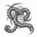 a scorpion made with the letters R C A tattoo design idea