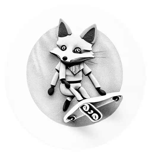 Play doh fox riding a skateboard tattoo design idea