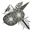 A geometric snowflake design intertwined with surfboards, representing the client's love for both snowboarding and surfing tattoo design idea