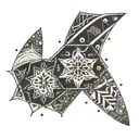 A geometric snowflake design intertwined with surfboards, representing the client's love for both snowboarding and surfing tattoo design idea