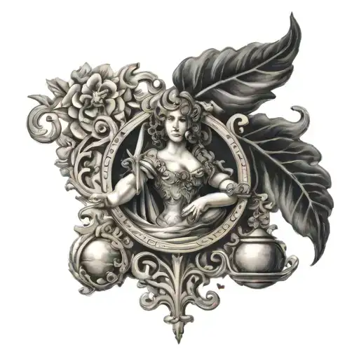 Libra zodiac, baroque tattoo design idea