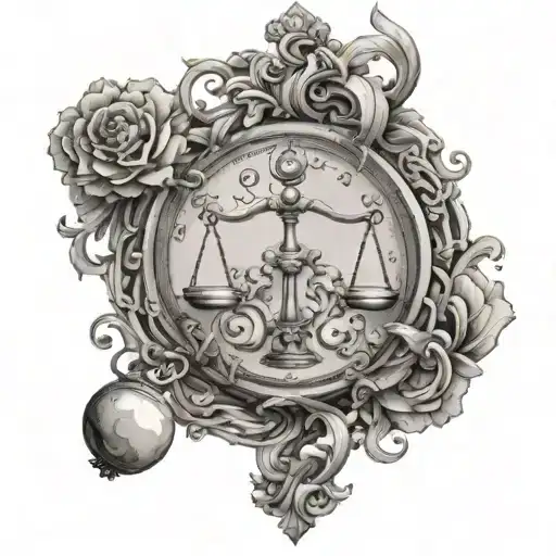 Libra zodiac, baroque tattoo design idea