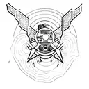 Create a tattoo design that features a vintage record player with grungy music playing tattoo design idea