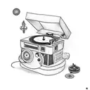 Create a tattoo design that features a vintage record player with grungy music playing tattoo design idea