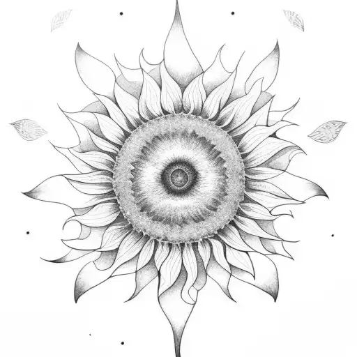 mandala Sunflower with sun rays  tattoo design idea