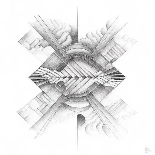 mc escher style stairs filler clouds landscape horizontal tattoo design idea