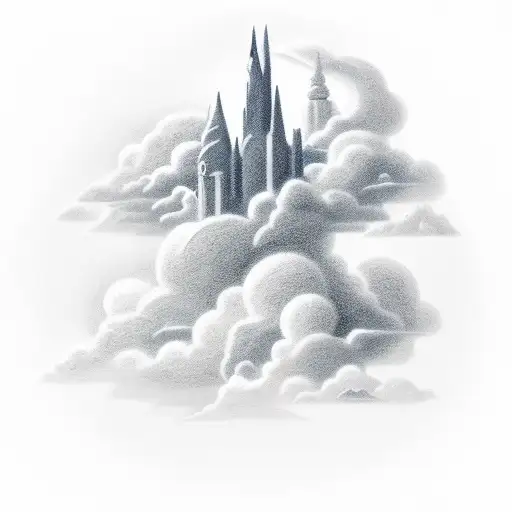  religious filler clouds landscape horizontal tattoo design idea