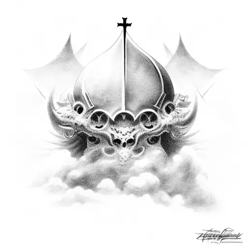 semi religious filler clouds tattoo design idea