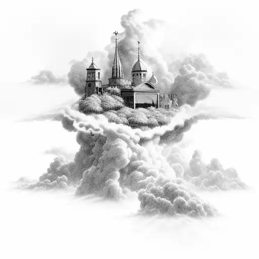  religious filler clouds landscape horizontal tattoo design idea