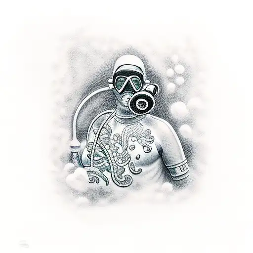 under water, scuba diver tattoo design idea