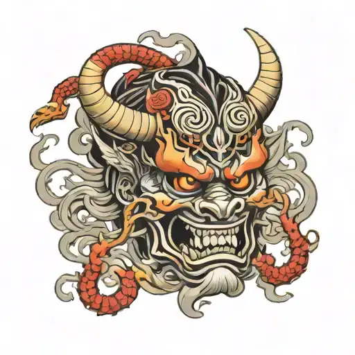 susanoo oni mask with smoke tattoo design idea