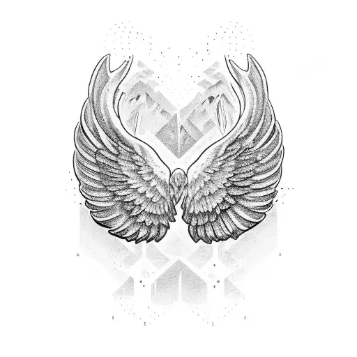 Wings with Alaska themes below it tattoo design idea