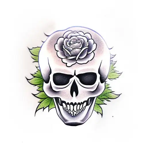 ghost skull with roses tattoo design idea