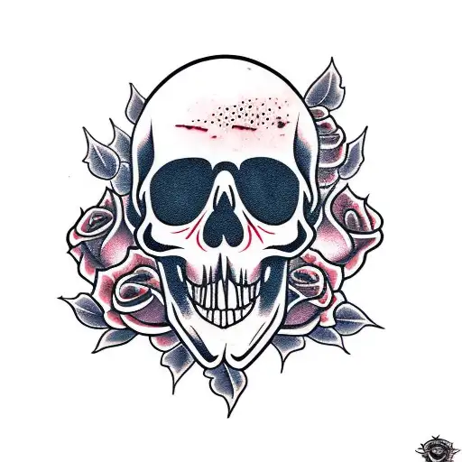 ghost skull with roses tattoo design idea