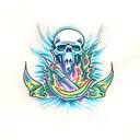 evil ghost skull with fire tattoo design idea