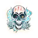 evil ghost skull with fire tattoo design idea