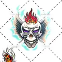 evil ghost skull with fire tattoo design idea