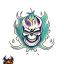 evil ghost skull with fire tattoo design idea