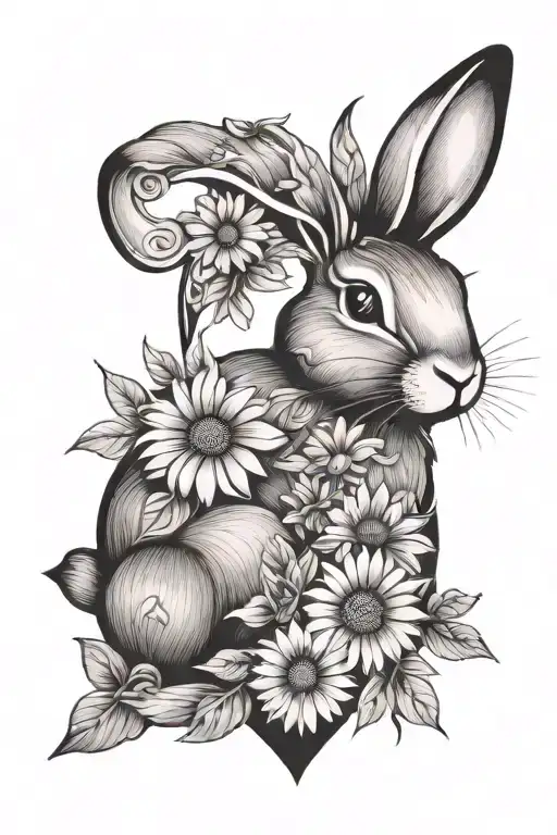 daisy flower heart bunny rabbit tattoo design idea