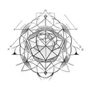 platonic solids look like molecules encircling an hourglass. use themes and motifs from medicine and sacred geometr tattoo design idea