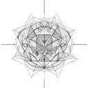 platonic solids look like molecules encircling an hourglass. use themes and motifs from medicine and sacred geometr tattoo design idea