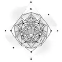 platonic solids look like molecules encircling an hourglass. use themes and motifs from medicine and sacred geometr tattoo design idea