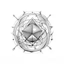 platonic solids that look like molecules circl8ng around an hourglass tattoo design idea