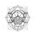 platonic solids that look like molecules circl8ng around an hourglass tattoo design idea