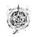 A tattoo combining elements from Black Clover, Attack on Titan, and Black Butler in a galaxy-themed design tattoo design idea