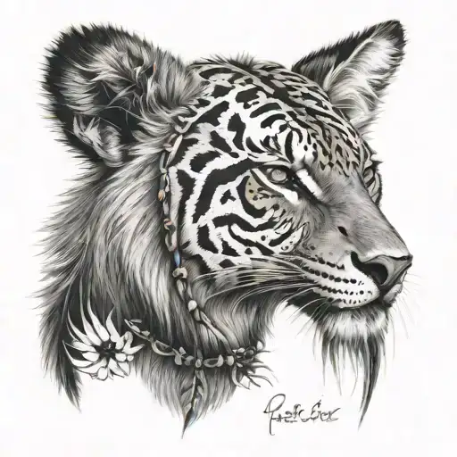 A realistic portrait of a wild animal native to a country you've traveled to, with a subtle nod to your love for art collecting, in a realism style tattoo design idea