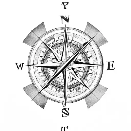 compass with palm tree and island tattoo design idea