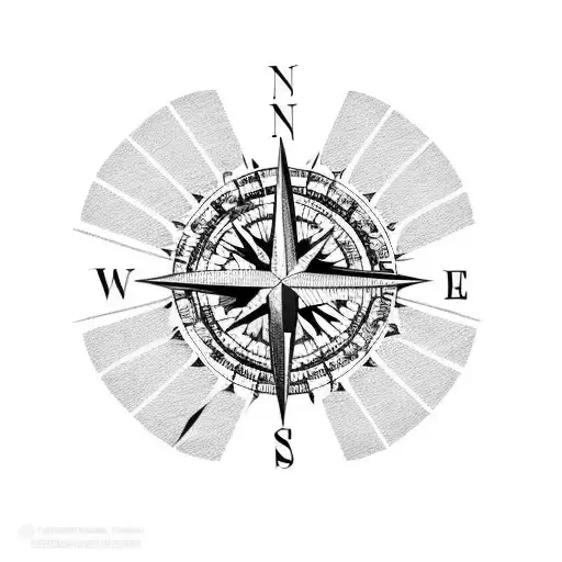 compass with palm tree tattoo design idea