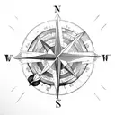 compass with palm tree tattoo design idea