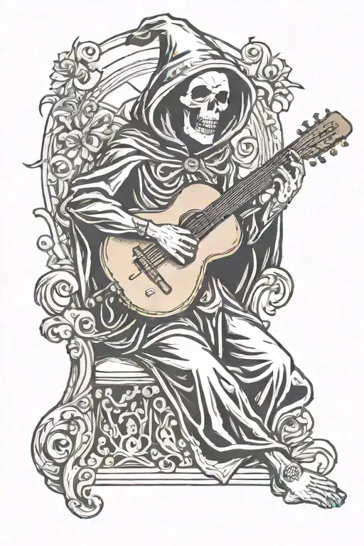 grim reaper playing Spanish guitar tattoo design idea