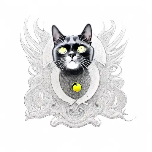 all black cat with yellow eyes chasing his tail tattoo design idea