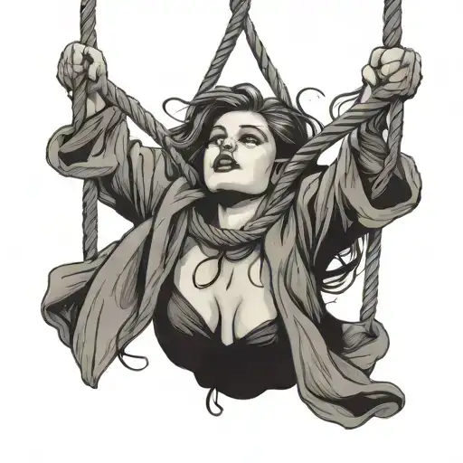 girl hanging from a noose knot tattoo design idea