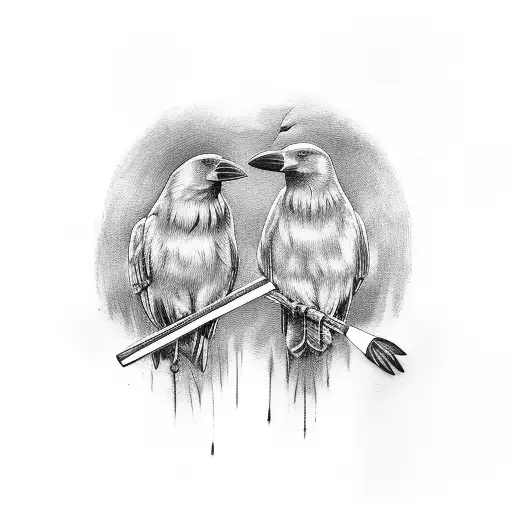 two crows with an axe between them tattoo design idea