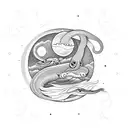 long snake with sun and moon and flowers  tattoo design idea
