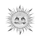 long snake with sun and moon and flowers  tattoo design idea