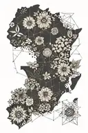 African continent with flowers  tattoo design idea