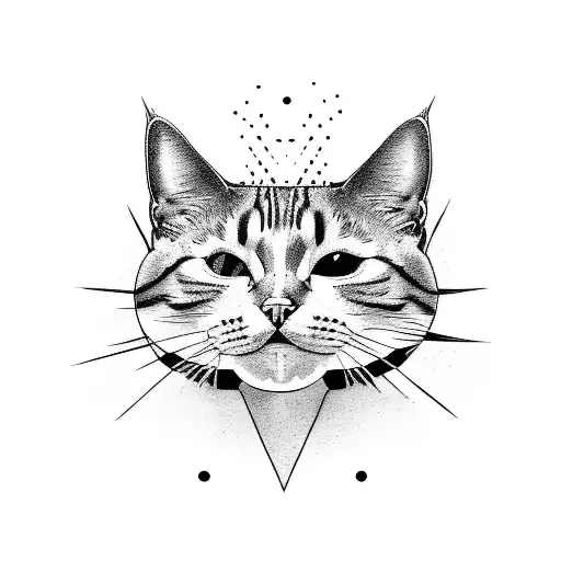 A new-school style tattoo of a cat doing a yoga pose in a nature setting with a dark twist tattoo design idea