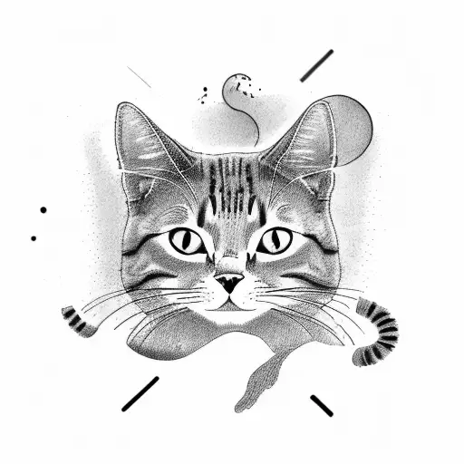 cat doing a yoga pose in a nature setting with a dark twist tattoo design idea