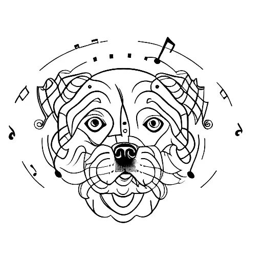 A minimalist tattoo of a dog silhouette surrounded by soundwaves, symbolizing your passion for dogs and music. tattoo design idea