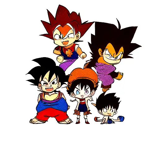 Goku, vegeta, luffy, Madera, tattoo design idea